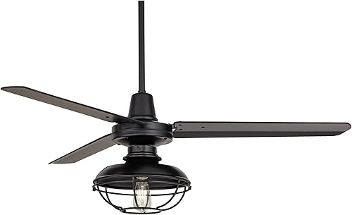 Miniatura 6 de Casa Vieja Ventilador de techo industrial de 3 aspas Plaza de 52 pulgadas con control remoto de luz LED, color negro mate, para patio, exterior,