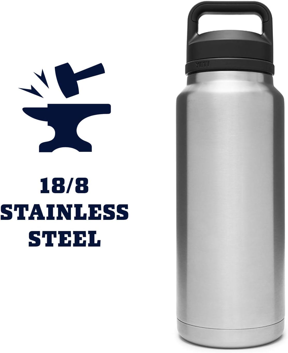 YETI Rambler Bottle Chug, Vacuum Insulated Stainless Steel Bottle with Leakproof Chug Cap, Stainless Steel, 36 oz (1 L)