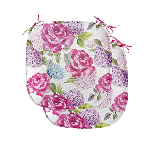 Ambesonne Shabby Flora Chair Seating Cushion Set of 2, Watercolor Abstract Lavenders Leaves Buds Art Print, Anti-Slip Seat Padding for Kitchen & Patio, 16