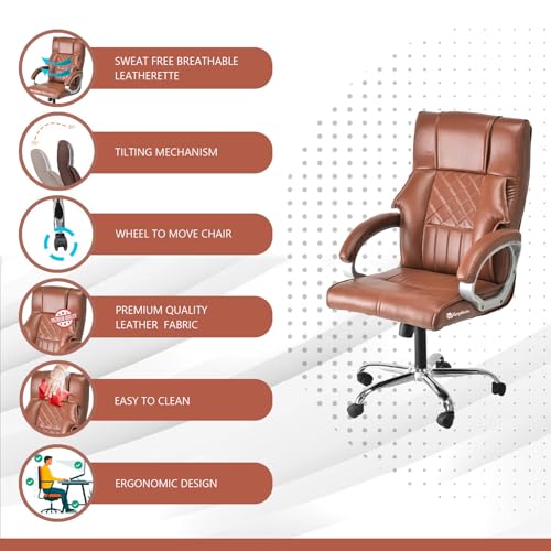Image of GOYALSON Doctor Ortho Lumbar Support Spine Care High Back Office Executive Boss Black Revolving Chair | Made in India | ISO Certifed Company (Tan)