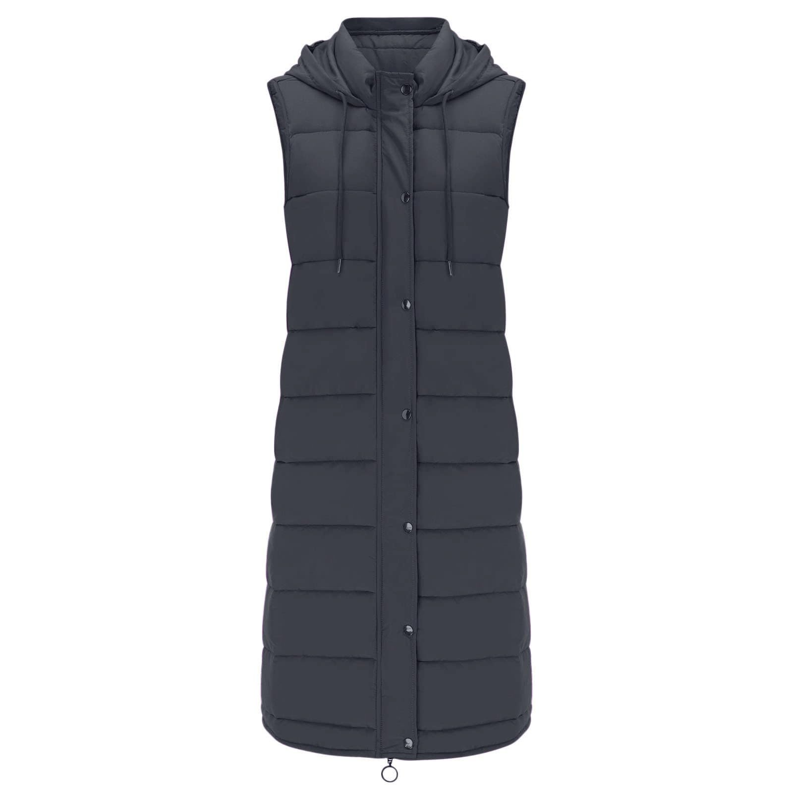 Damen Weste Lang mit Kapuze, Steppweste Winter Herbst Warme Steppmantel Daunenweste Langer Winterjacke Freizeit Ärmellos Weste Outdoor Longweste Winterweste Reißverschlüsse Longweste mit Taschen