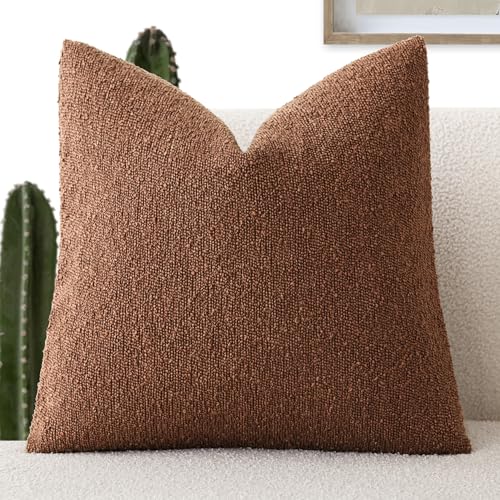 Image of Foindtower Decorative Textured Boucle Throw Pillow Covers Accent Solid Pillow Cases Neutral Soft Cozy Couch Cushion Case for Chair Sofa Bedroom Living Room Home Decor 22x22 Inch,1PC,Red Taupe