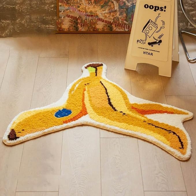 Funny Banana Kid's Room Rug Cute 3D Non Slip Banana Bath Mat Decor for Living Room Bathroom Bedroom Kitchen Decor Washable (38.5 x 37.8in)