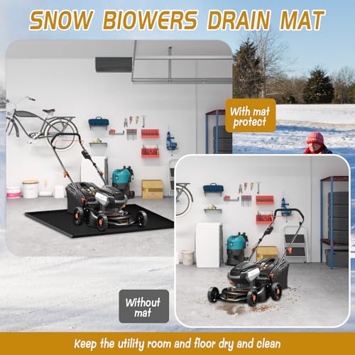HFYZZ Snow Blower Mat, 34\'\'x21.9\'\' Silicone Snowblower Drip Pan with Raised Edge for Garage, Electric Snow Shovel Mat Garage Oil Spill Protector Pad, Non-Slip No Splatter, Black