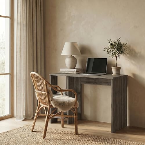 Image of Breeze Minimalist Study Table with 2-Tier Side Shelves, Modern White Computer Desk for Home Office & Students, 100x50x77cm (Dark Oak)