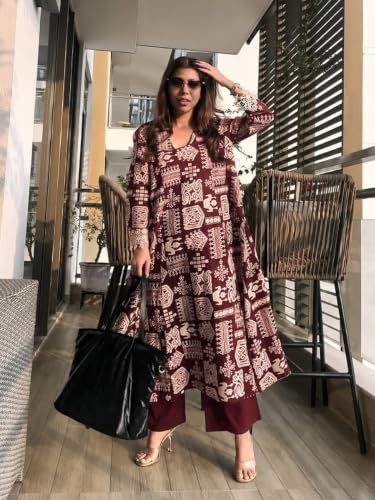 Image of ANNI Designer Kurta Sets for Women Viscose Printed | Kurta with Dupatta Set | A Line Kurti Set for Women | Square V Neck 3 /4 Sleeve Ethnic Outfit | Designer Indian Kurti Stylish Clothing