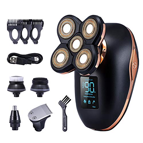 Electric Razor for Men,Plusdot 5D Wet Dry Electric Rotary Shaver Waterproof Grooming Kit ,Men's Beard Trimmer 5 in 1 USB Rechargeable Cordless Bald Head Shaver Smooth Hair Trimmer