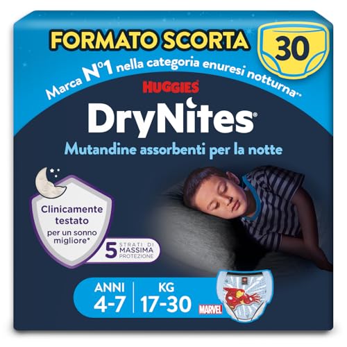 Huggies Drynites Pannolini, Taglia M (17-30 Kg), Mutandine assorbenti bambino, Design Marvel, 30 Pz