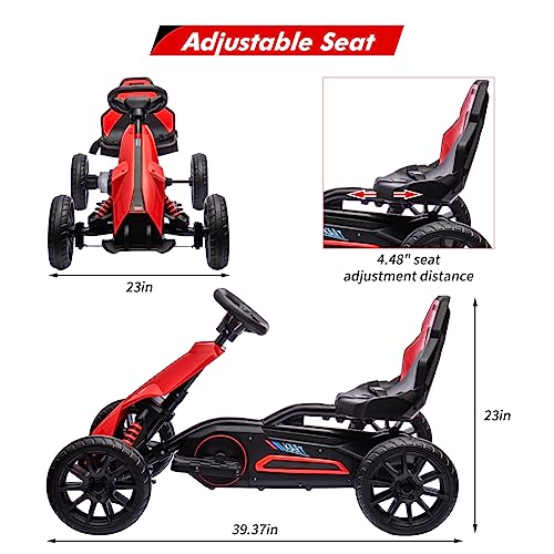 Electric Go Kart for Toddlers,12V Drift Kart with 7Ah Battery, Adjustable Seat, High/Low Safety Speed Max 2.8MPH for Child, Max Load 66lbs, Electric Vehicle Toy for Christmas Birthday Gift, Red