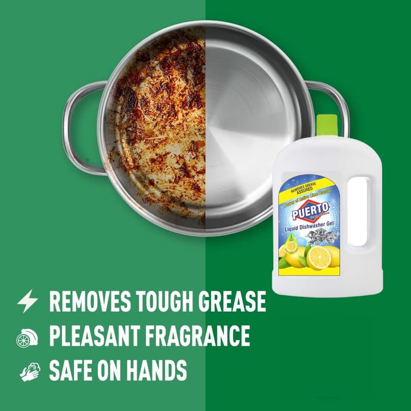 Image of Puerto Dishwash Gel Refill Can, (Lemon) - 5 Ltr (Pack of 1) Refill| Leaves No Residue and foul smell| Grease Cleaner For All Utensils |Super Saver Pack