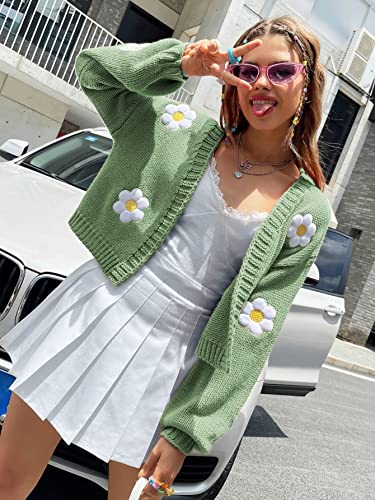 Womens Y2K Cardigan Sweaters Long Sleeve Open Front Cropped Flower Knit Cardigan Aesthetic 90s Shrug Back to College Outfits4