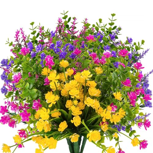 Künstliche Pflanzen Für Draußen – 23 Bündel Mit Bunten Blumen, UV-beständig, Für Terrasse, Garten & Co.