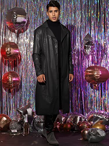 Lars Amadeus PU Faux Leather Long Jacket for Men's Vintage Lapel Gothic Trench Coat Outwear2