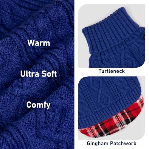 Image of KYEESE Dog Sweater for Small Dogs Turtleneck Thick Knit Pullover | Stretchy Fit, Lightweight & Warm, Cozy Knit Comfort, Classic Plaid Design, Gentle on Sensitive Skin, Winter Daily Wear