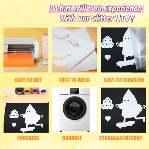 Image of White Glitter Heat Transfer Vinyl White Glitter Vinyl Glitter HTV Vinyl Rolls Pack 12 Inch x 5 Feet Iron on Vinyl for Cricut T-Shirts DIY Design, Silhouette Cameo & Heat Press Machine