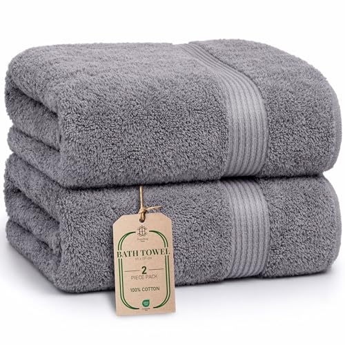 HomeBurg Luxe 2-Piece Bath Towel Set Large Soft Cotton Towels Absorbent Durable & Skin-Friendly Machine Washable 27 x 54 in Stone Grey