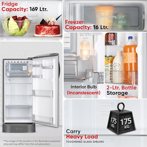 Image of LG 185 L, 5 Star, Smart Inverter, Direct Cool Single Door Refrigerator (GLD1956ZAPZ, Shiny Steel, Base stand with Drawer, Fit Max Chiller Tray & Fast Ice Making)