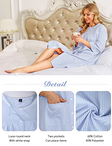 Bloggerlove House Dress Women Cotton Snap Front Nightgown 3/4 Sleeve Housecoat Duster Robe with Pockets Moomoo Patio Dress4