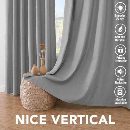 Image of H.VERSAILTEX Blackout Curtains Linen Curtains 120 inches Long 100% Black Out Curtains for Bedroom Windows, Textured Linen Look Draperies Grommet with White Liner, 2 Panels, Dove Gray