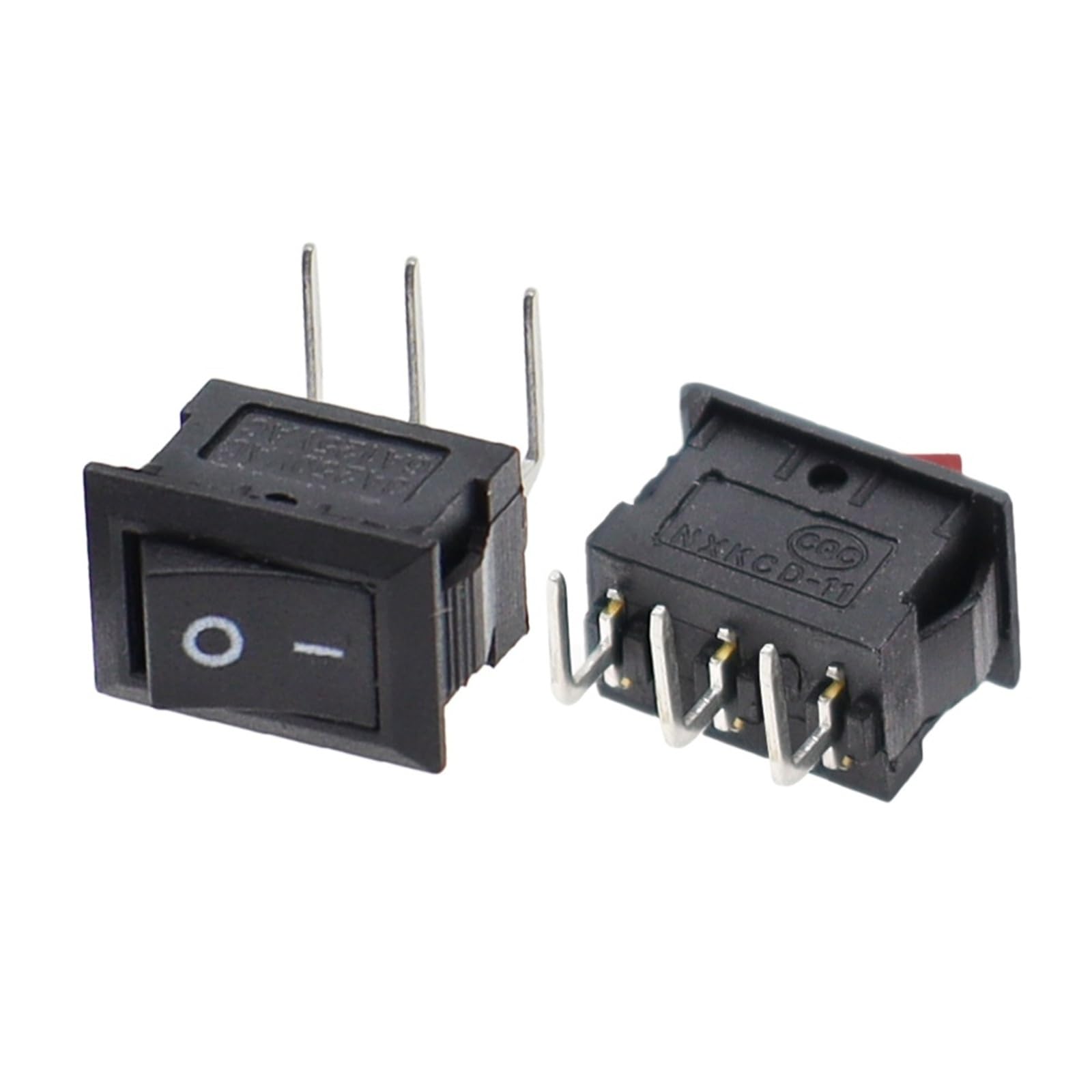 100 interruptores basculantes KCD11 de 10 x 15 mm, mini pulsador, ON-OFF/ON-OFF-ON, 2 pines, 3 A, 250 V CA, 6 A, 125 V CA(3Pin L-type black)