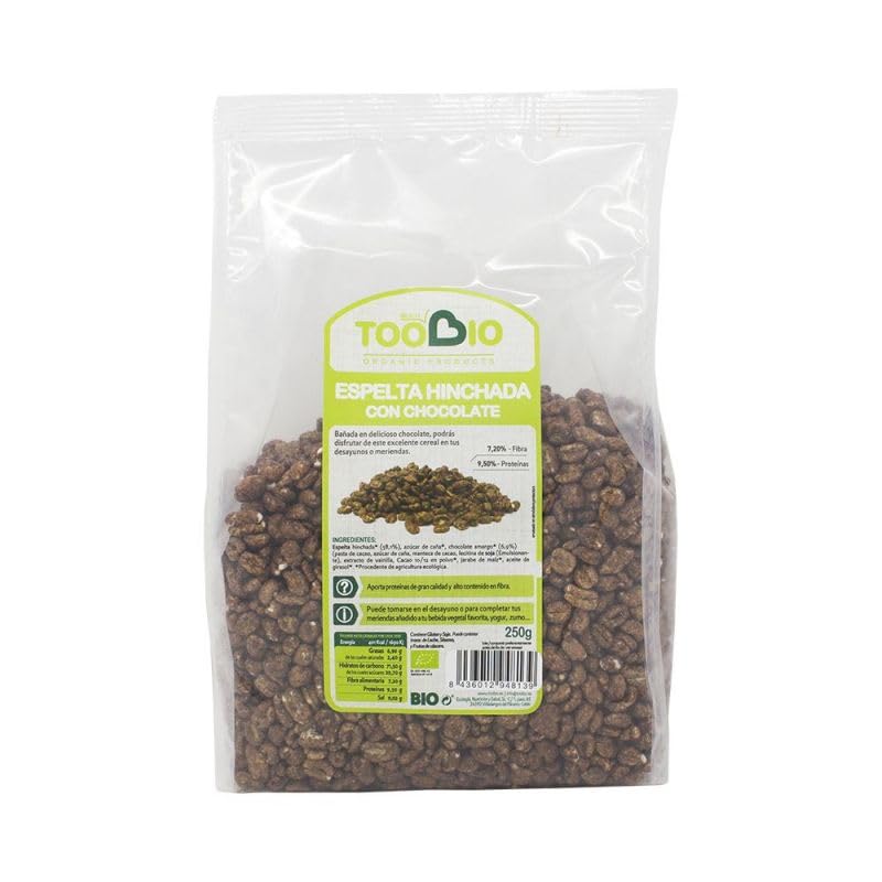 TOOBIO 8436012948139 ESPELTA hinchada con Chocolate 250gr. Bio, Plástico