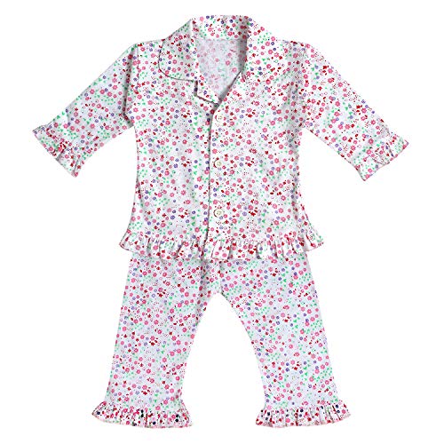 Image of superminis Hosiery Cotton Night Suit with Frill - Full Sleeves, Collared Neck, Sleep Wear for Girls, Kids
