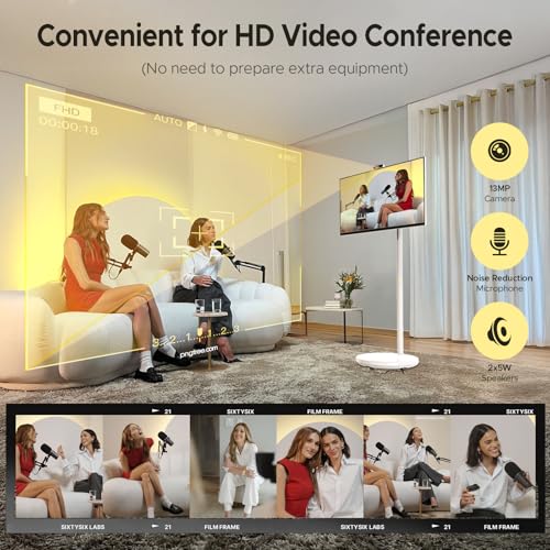 Image of 32 Inch Portable TV with Touchscreen, Mobile Smart Screen on Wheels, Rolling TV Android Monitor, FHD IPS Large Display, 8+128GB, Wireless Mirroring, Adjustable Stand, for Home /Office