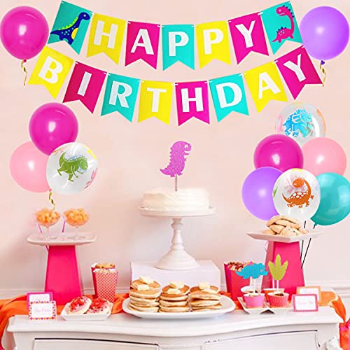 Dinosaur Party Decorations For Girls 2Nd Birthday Pink Dinosaur Standing Balloons, Number 2 Balloon, Printed Latex Balloons For Little Dino, Jungle Themed Party Supplies #TOP1