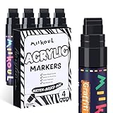 miikoul 4 Pcs Jumbo Black Permanent Markers, Large 15mm Felt Tip Wide Thick Acrylic Paint Pens Graffiti Markers for Rock Painting, Glass, Ceramic, Posters, Canvas, Wood, Stone