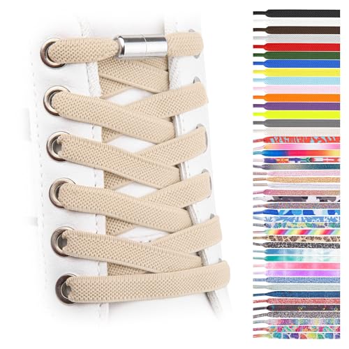 SULPO Cordones elásticos de goma sin atar, planos, con cierre de rosca, beige, Einheitsgröße