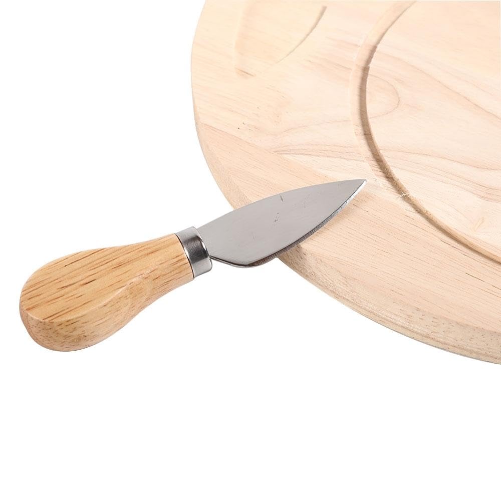 SUNBEET Cheese Board Knife Set with Wood Bamboo Handle Meat Vegetable Kitchen Plate & 1 Cheese Knife & A Cheese Fork,Serving Board (Round Cheese Board) 3