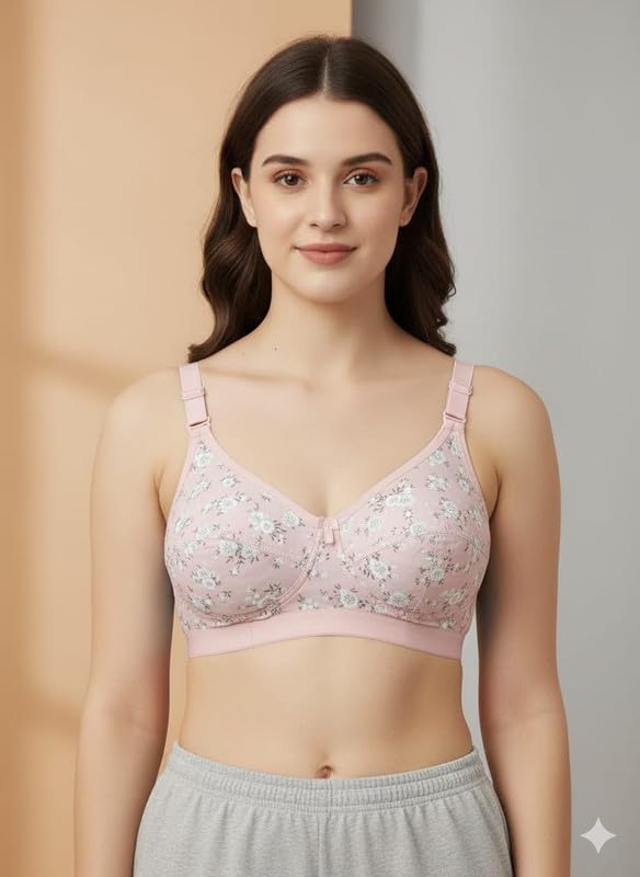 Image of Women's Cotton Blend Full Coverage Non-Padded Wire-Free C Cup Heavy Bust Minimizer Printed Bra Combo Pack of 3 (Lovely C Cup-30)