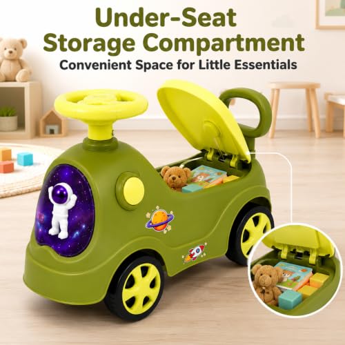 Image of Lifelong Astro Ride On Push Car for Kids 1-4 Yr | Distraction Free Non Musical Ride On Toy with Easy Installation, Steering Wheel, Under Seat Storage | Sturdy 35 kg Capacity Indoor Outdoor Fun (Green)