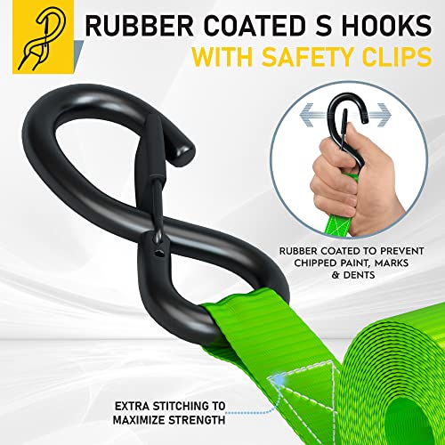 Image of AUGO Ratchet Straps Heavy Duty 4 Pack -15 FT - 2200 LB Break Strength - Ratchet Tie Down Straps with Safety Lock S Hooks - Cargo Straps for Moving, Appliances, Motorcycle - Soft Loop Tie Down Straps