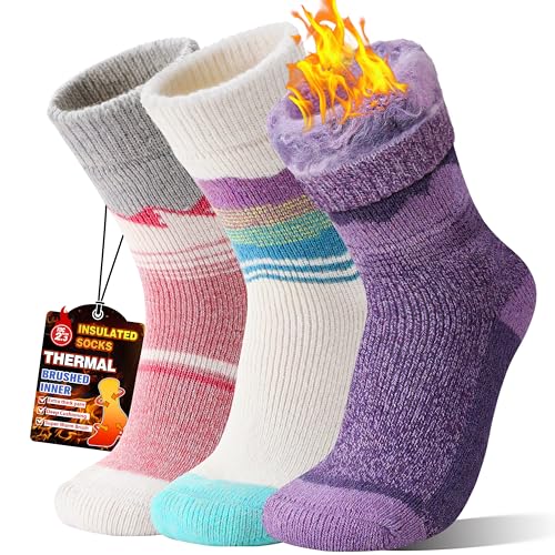 Image of 3 Pairs Thermal Warm Socks for Men & Women Thick Winter Extra Warm Insulated Boot Ski Socks for Cold Weather