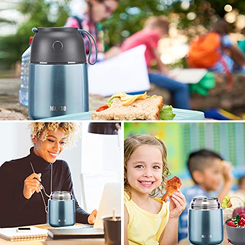 Image of Insulated Thermo Food Jar for Hot & Cold Food for Kids Adult, 17 oz Soup Thermal Hot Food Containers for Lunch, Triple Layer Insulation Stainless Steel Food Jar with Spoon (Lightblue)