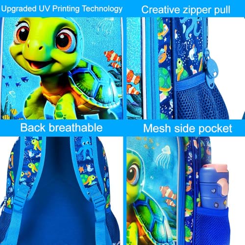Image of 16 inch Kids Backpack for Boys, 3Pcs Tortoise Kindergarten Preschool Elementary Bookbag Set, School Backpacks with Lunch Box(Blue)