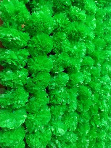 Image of Artificial Marigold Flowers | Genda Phool for Decoration | Genda Phool Mala | Marigold Garland (5 Pieces) (Green)