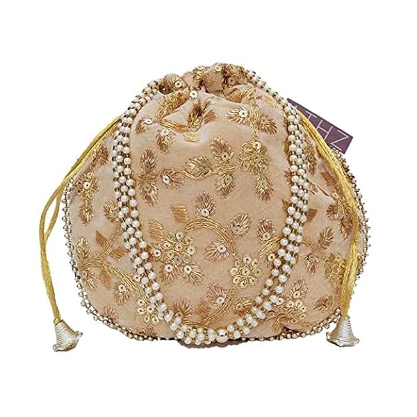 ATHZ Potli (Pack of 4 Potli) Red, Orange, Beige, Peach Velvet Matka Designer Potli handbags for Women - Image 6
