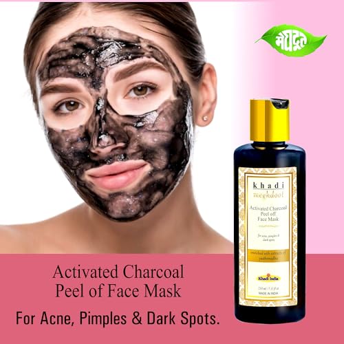 Image of Khadi Meghdoot Activated Charcoal Peel-Off Face Mask - Deep Cleansing, Detoxifying, Blackhead Removal, Skin Purifying, and Brightening - 100% Natural and Ayurvedic 210ml (Pack of 1)