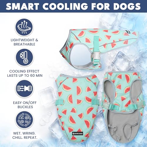 Image of Spark Paws Dog Cooling Vest - SPF 50 UV Sun Protection - Summer Heat Relief Gear for Dogs, Lightweight, Evaporative Cooling - Dog Anxiety Relief Vest During Hot Days - Watermelon - Size XL