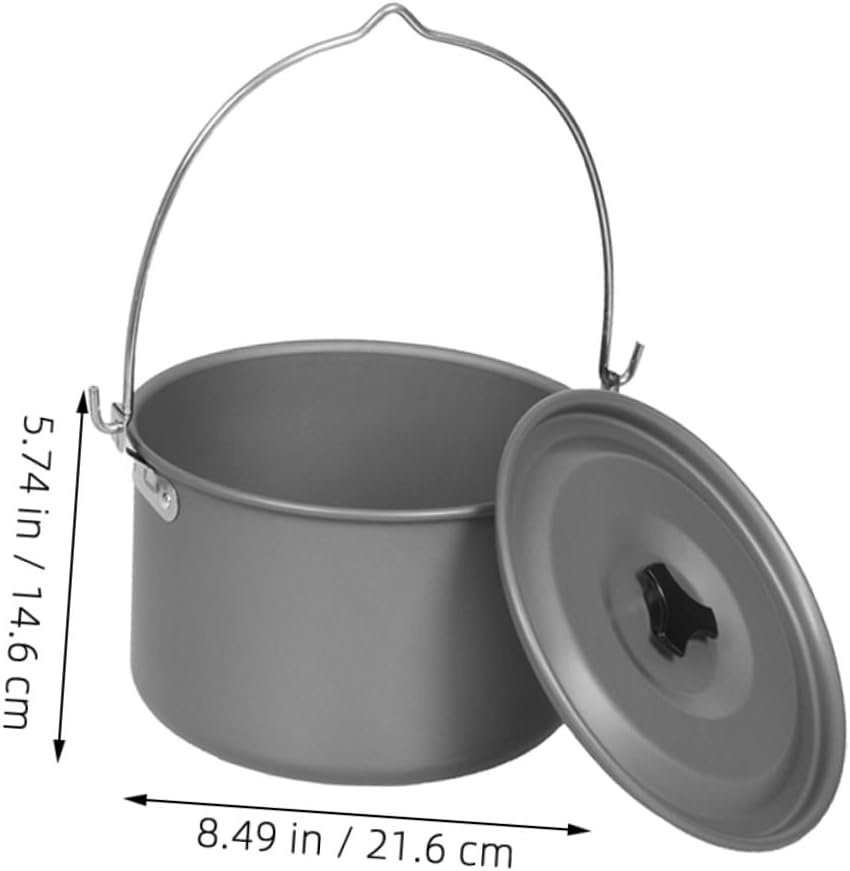 Portable Aluminum Camping Pot with Lid Lightweight Outdoor Cooking Pot for People Even Heat Distribution with Handle and Carry Bag for Hiking Picnics and Grilling