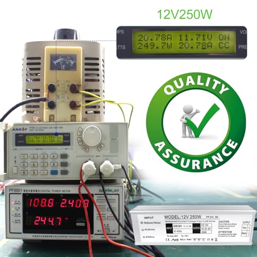 Image of LightingWill LED Driver 250 Watts Waterproof IP67 Power Supply Transformer, 90-265V AC to 12V DC Low Voltage Output, Adapter with 3-Prong Plug 3.3 Feet Cable for Outdoor Use, Computer Project