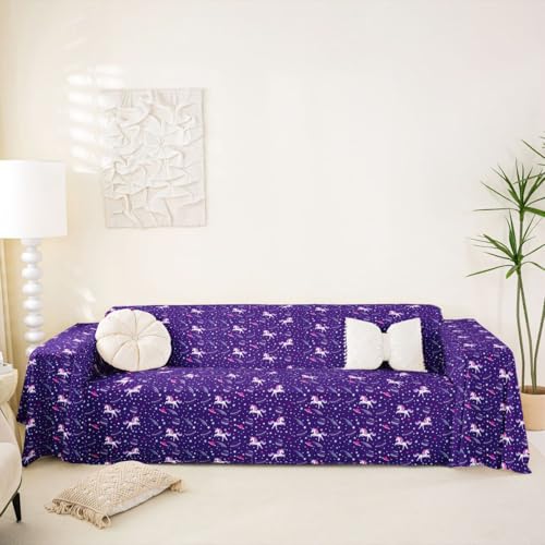 Homewish Housse de Canapé Licorne Violette,Housse de Fauteuil Licorne Kawaii,Protège Canapé Canapés Starry Sky Stars Planets,Lavable en Machine 180 x 231...