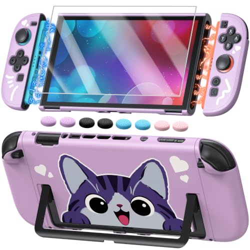 Image of Switch 2 Cute Case, FYOUNG Dockable Kawaii Cat Protective Cover Shell | Full Protection Accessories for Nintendo Switch 2 with Tempered Glass and Thumb Grips, PC Hard Case Anti-scratch Shockproof