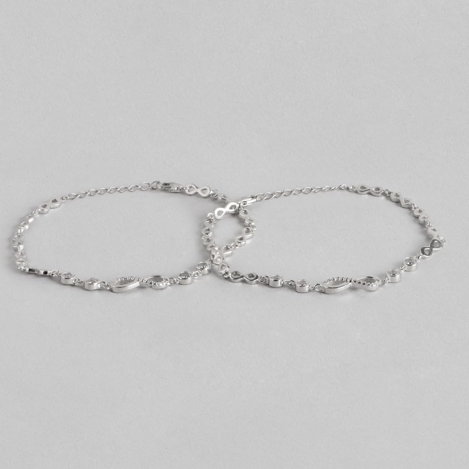 925 Silver CZ Rhodium Heart Bracelet Hallmark