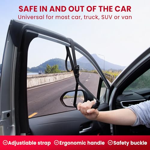 Image of KOUNATSURI Car Handle Assist for Elderly Car Door Handle Multifunction Handle Car Door Latch Handle for Seniors and Handicapped(Red, Handle with Two Straps)