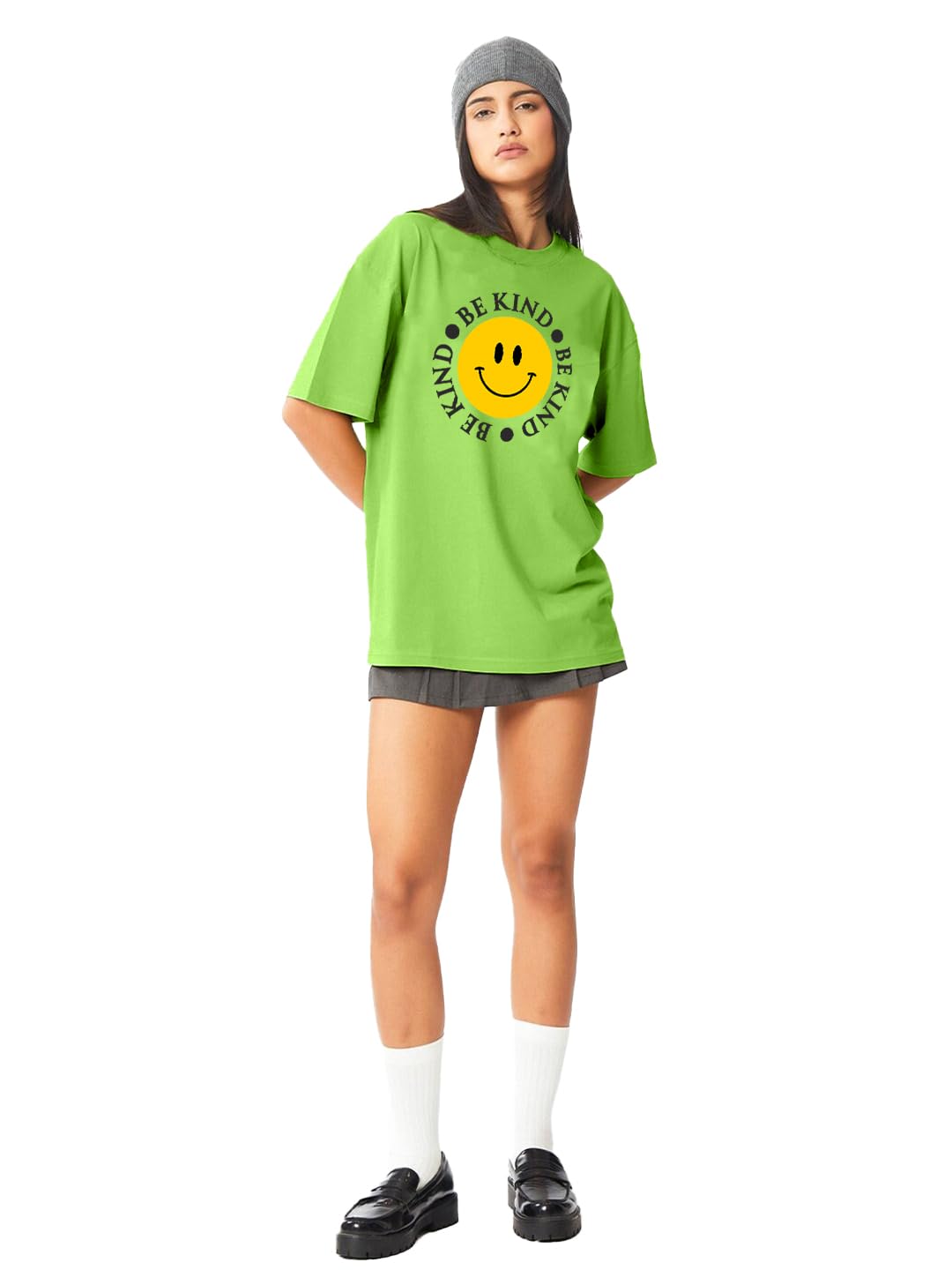 LEOTUDE Womens Oversized Round Neck Cottonblend Half Sleeve T-Shirts (GRL_LOSANGLES_P_Multicolor12_L) - Image 4 thumbnail