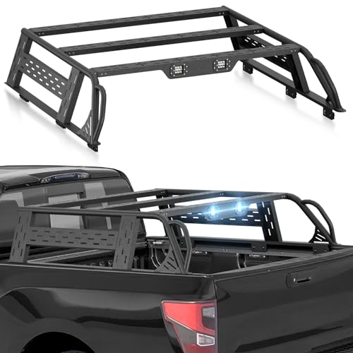 YZONA 13.8" High Overland Bed Racks Truck Cargo Carrier Compatible with 2016-2024 Nissan Titan with 2 LED Lights and Bed Rails, Full-Size Truck Rear Ladder Rack Back Cross Bars