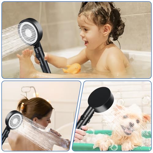 BEIJIE Duschkopf mit 4 PP Filter, Duschbrause Hochdruck mit 5 Strahlarten, Handbrause Wassersparend mit Stoppfunktion, Regendusche Duschkopf Schwarz - Starker Strahl Für Gereinigtes Weicheres Wasser